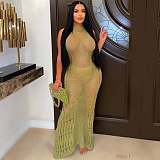 Sexy Transparent Knited Sleeveless Sunscreen Smock Beach Long Dress OSM-4460