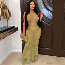Sexy Transparent Knited Sleeveless Sunscreen Smock Beach Long Dress OSM-4460