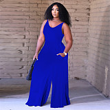 Solid Sleeveless High Waist Loose Wide Leg Jumpsuits TE-4387
