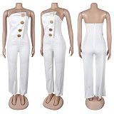 Sexy Strapless Solid Color Package Hips Wide-leg Jumpsuits NY-10838