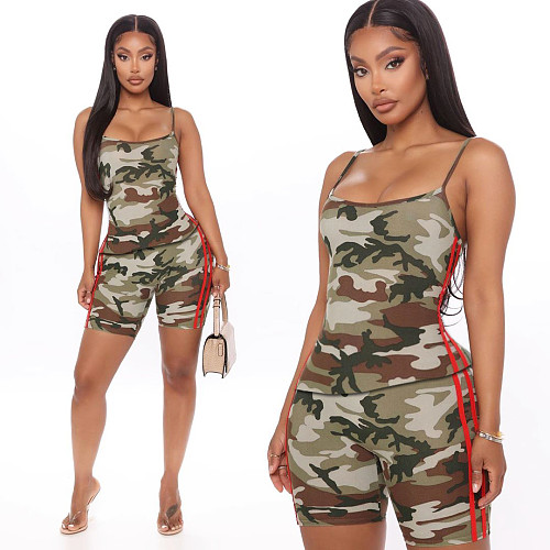Fashion Camouflage Tank Top Casual Shorts Two-piece Set DD-8016