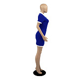 Summer Hot Short Sleeve Lapel Neck Front Zipper Patchwork Bodycon High Stretch Package Hip Mini Dress DD-88112