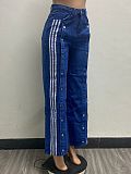 Stylish Denim Three-striped Wide-leg Baggy Straight Jeans Blue YUN-52005
