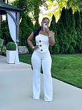 Sexy Strapless Solid Color Package Hips Wide-leg Jumpsuits NY-10838