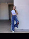 Stylish Denim Three-striped Wide-leg Baggy Straight Jeans Blue YUN-52005