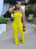 Sexy Strapless Solid Color Package Hips Wide-leg Jumpsuits NY-10838