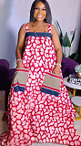Stylish Prints Straps Sleeveless Women Hem Plus Size Dresses NY-10825