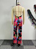 Sexy Printed Women Backless Halter Strech Slim Long Jumpsuit NY-10823