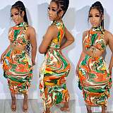 Stylish Prints Women Sleeveless Ruffles Sexy Long Skirts 2 Pieces Sets NY-10820