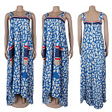 Stylish Prints Straps Sleeveless Women Hem Plus Size Dresses NY-10825