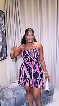 2024 Sexy Straps Prints Women Pleated Short Skirt Two Pieces Sets NY-10839
