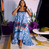 Stylish Prints Straps Sleeveless Women Hem Plus Size Dresses NY-10825