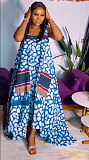 Stylish Prints Straps Sleeveless Women Hem Plus Size Dresses NY-10825