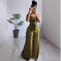 Hot Sexy Strapless Crop Top And Wide-leg Long Pants Women 2 Pieces Sets NY-10837