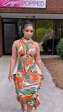 Stylish Prints Women Sleeveless Ruffles Sexy Long Skirts 2 Pieces Sets NY-10820