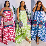 Stylish Prints Straps Sleeveless Women Hem Plus Size Dresses NY-10825