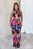 Sexy Printed Women Backless Halter Strech Slim Long Jumpsuit NY-10823