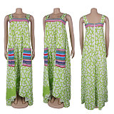 Stylish Prints Straps Sleeveless Women Hem Plus Size Dresses NY-10825
