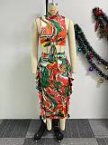 Stylish Prints Women Sleeveless Ruffles Sexy Long Skirts 2 Pieces Sets NY-10820