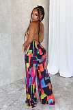 Sexy Printed Women Backless Halter Strech Slim Long Jumpsuit NY-10823