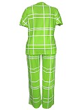 Leisure Women Short Sleeves Print Large Size Pants 2 Pieces Sets TB-5923