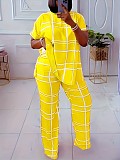 Leisure Women Short Sleeves Print Large Size Pants 2 Pieces Sets TB-5923