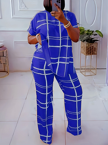 Leisure Women Short Sleeves Print Large Size Pants 2 Pieces Sets TB-5923