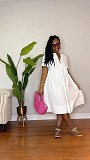 White Casual Women Short Sleeves V-neck Loose Long Dress NY-10856