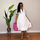 White Casual Women Short Sleeves V-neck Loose Long Dress NY-10856