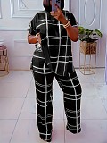 Leisure Women Short Sleeves Print Large Size Pants 2 Pieces Sets TB-5923