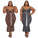 Fashion Printed Ladies Straps Lace-up Slim Large Size Dresses NNWY-7989