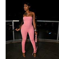 Sexy Strapless Solid Color Bodycon Women Long Jumpsuit CN-0137