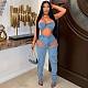 Sexy Strapless Crop Top And Hollow-out Split Jeans Denim Two Pieces Sets NIYA-8175