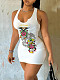 White Fashion Printed Girls Sleeveless Package Hips Mini Dress RS-0719