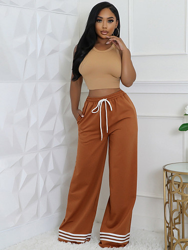 Leisure Women Loose Stripes Wide-leg Length Pants CH-24052