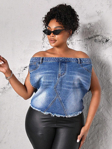 Women Slim Off Shoulder Denim Vest Tops LX-6020