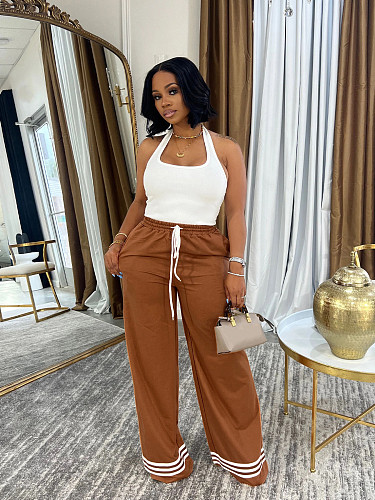 Leisure Women Loose Stripes Wide-leg Length Pants CH-24052