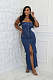 Sexy Strapless Buttons Pockets Split Denim Long Dresses LX-6019