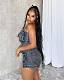 Sexy Strapless Pockets Crop Top And Split Shorts Denim 2 Pieces Sets MEM-88587
