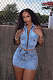 Sexy Backless Halerneck Zipper Crop Vest And Mini Skirt Denim 2 Pieces Sets MEM-88583