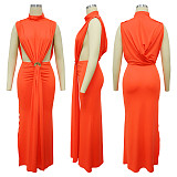 Sexy Side Split Solid Color High Neck Sleeveless Long Party Dresses YF-10772