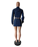 Casual Women Long Sleeves Jacket And Mini Skirt Denim 2 Pieces Sets MEM-88591