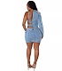 Sexy Hollow-out Single Sleeve Package Hips Denim Mini Dress MEM-88588