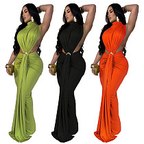 Sexy Side Split Solid Color High Neck Sleeveless Long Party Dresses YF-10772