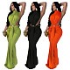 Sexy Side Split Solid Color High Neck Sleeveless Long Party Dresses YF-10772