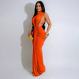 Sexy Side Split Solid Color High Neck Sleeveless Long Party Dresses YF-10772