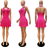 Sexy Women Backless Halter Sleeveless Short Pleated Dresses CM-8728