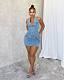 Sexy Backless Halter Women Strech Pockets Denim Mini Dresses MEM-88592