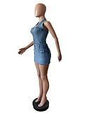 Sexy Backless Halter Women Strech Pockets Denim Mini Dresses MEM-88592