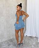 Sexy Backless Halter Women Strech Pockets Denim Mini Dresses MEM-88592